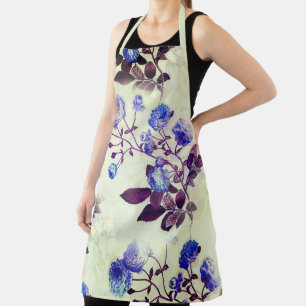 Pretty Purple Flower Print on Green Apron