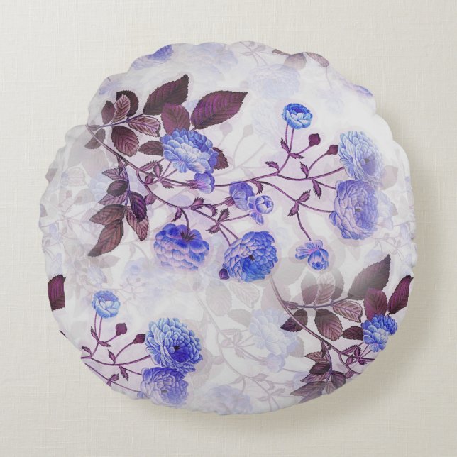 Pretty Purple Flower Print Round Cushion (Front)