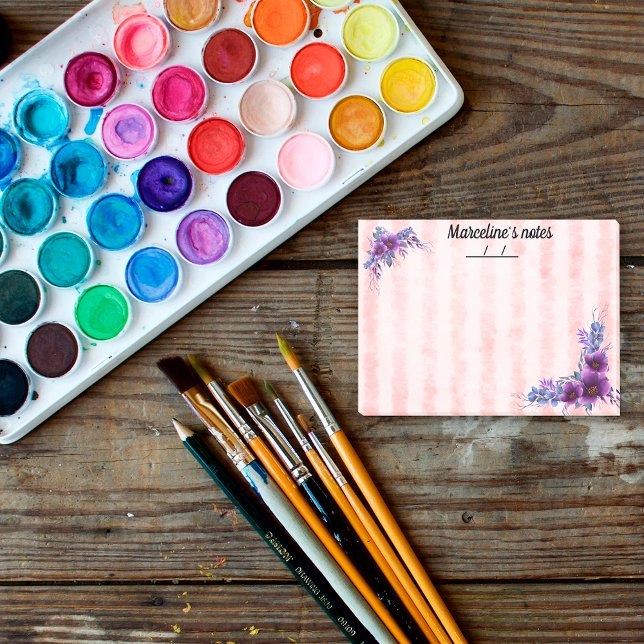 Pretty purple flower & soft pink stripes 4" x 3" post-it notes (Creator Uploaded)