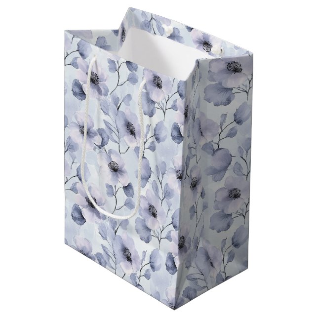 Pretty Purple Flowers Birthday Medium Gift Bag (Front Angled)