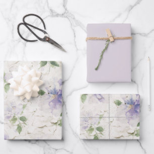 Pretty Purple Flowers Birthday Wrapping Paper Sheet
