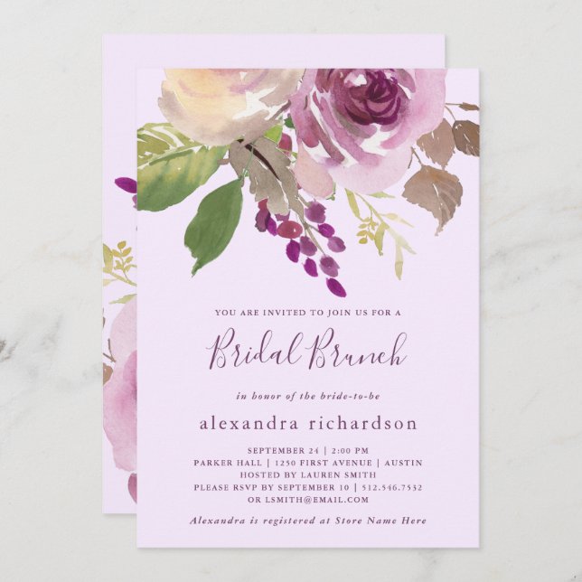 Pretty Purple Flowers | Bridal Brunch Invitation (Front/Back)