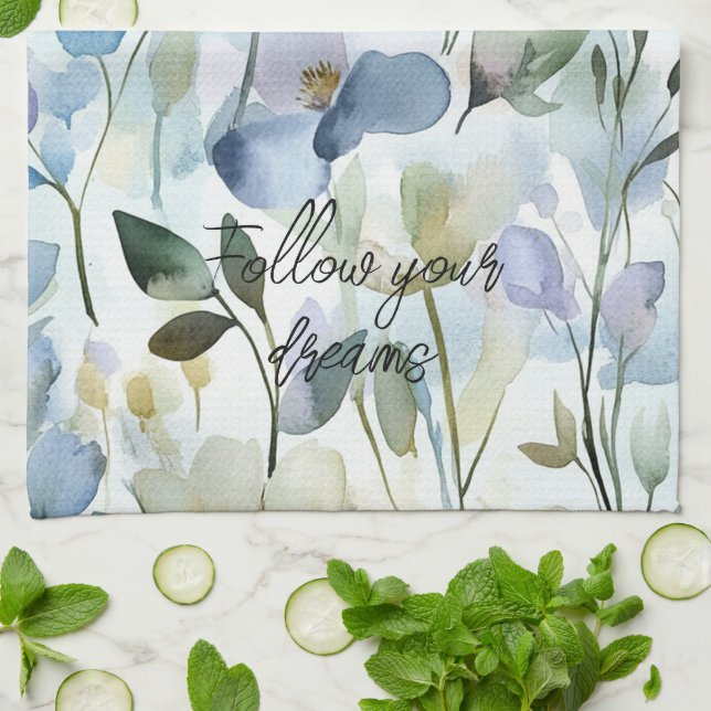 Pretty Purple Flowers Bridal Shower Tea Towel (Folded)