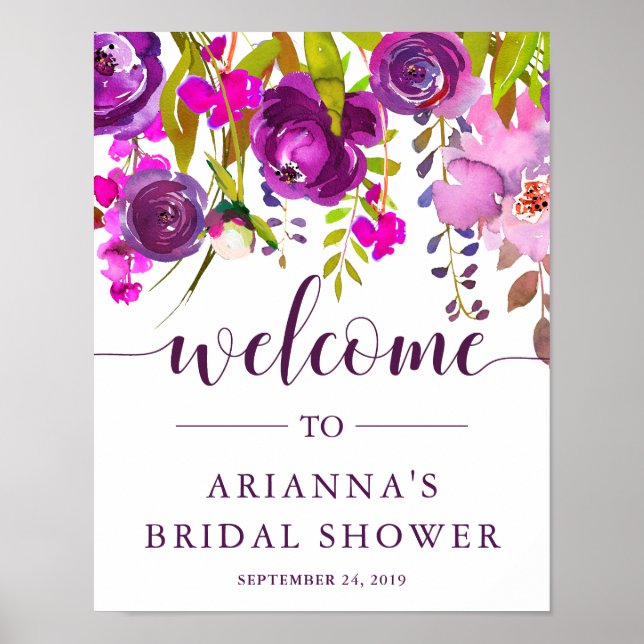 Pretty Purple Flowers | Bridal Shower Welcome Sign (Front)