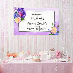 Pretty Purple Flowers Floral Wedding Personalised Banner