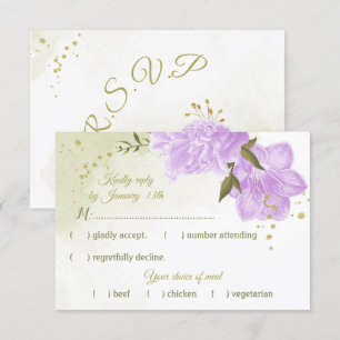 pretty purple flowers green leaves botanical RSVP card