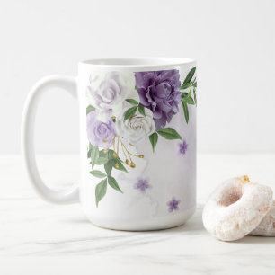 Pretty purple flowers greenery coffee mug
