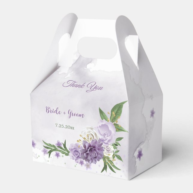 Pretty purple flowers greenery favour box (Front Side)