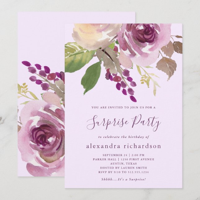 Pretty Purple Flowers | Surprise Party Invitation (Front/Back)