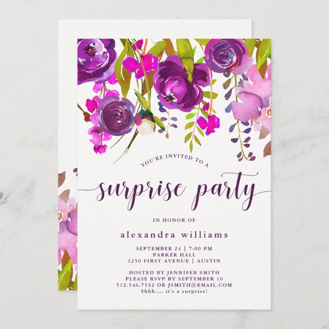 Pretty Purple Flowers | Surprise Party Invitation (Front/Back)