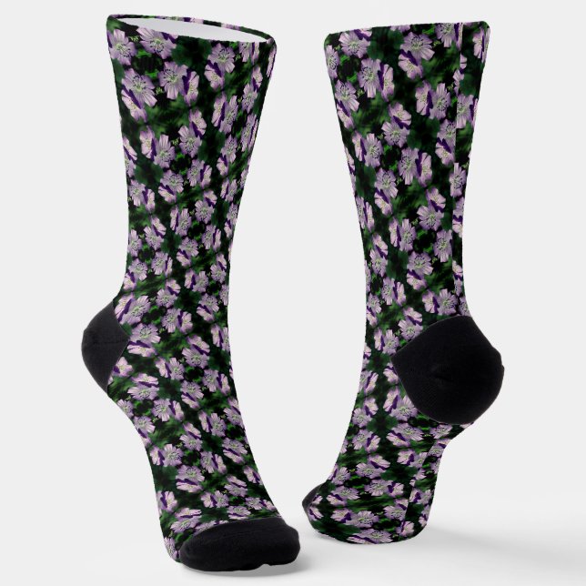 Pretty Purple Geranium Flower Pair Pattern    Socks (Angled)