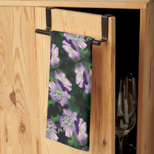 Pretty Purple Geranium Flower Pair Pattern    Tea Towel