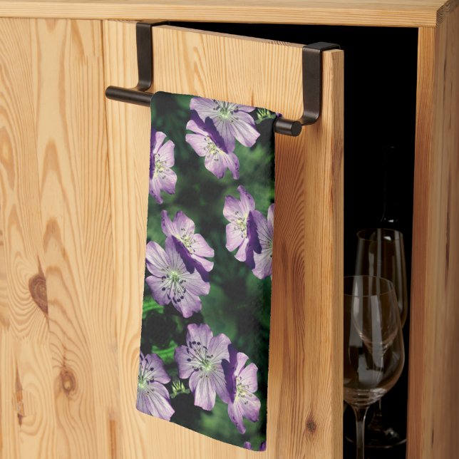 Pretty Purple Geranium Flower Pair Pattern    Tea Towel (Thirds Fold)