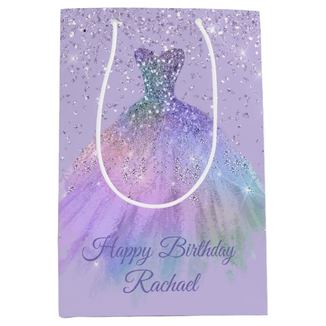 Pretty Purple Glittery Ball Gown Gift Bag (Front)