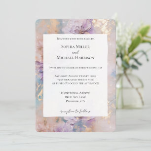 Pretty Purple Gold Floral Wedding Invitation