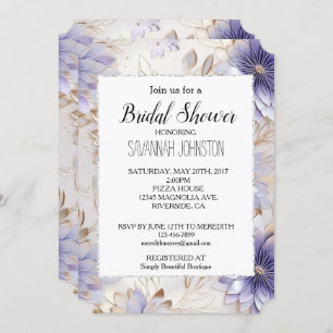 Pretty Purple Gold Pearl Floral Invitation