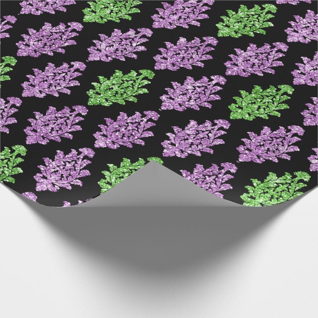 Pretty Purple Green Black Fancy Birthday Gift Wrapping Paper (Corner)