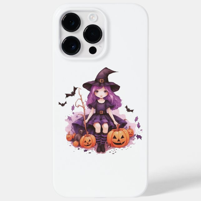 Pretty Purple Haired Witch Pumpkins & Bats Case-Mate iPhone Case (Back)