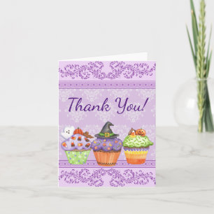 Pretty Purple Halloween Cupcakes Thank You Card
