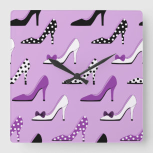 Pretty Purple Heels and Polka Dots Square Wall Clock