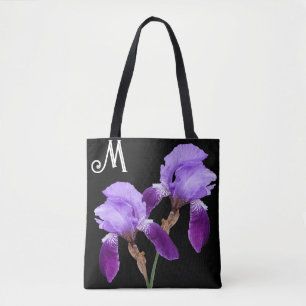 Pretty purple iris floral boho M monogram cute Tote Bag