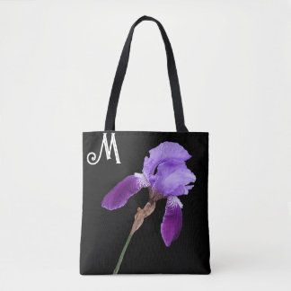 Pretty purple iris floral boho M monogram cute   Tote Bag