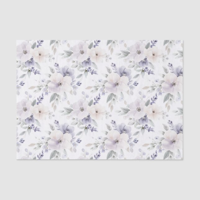 Pretty Purple Ivory Lavender Flowers Bridal Shower Tissue Paper (Front)
