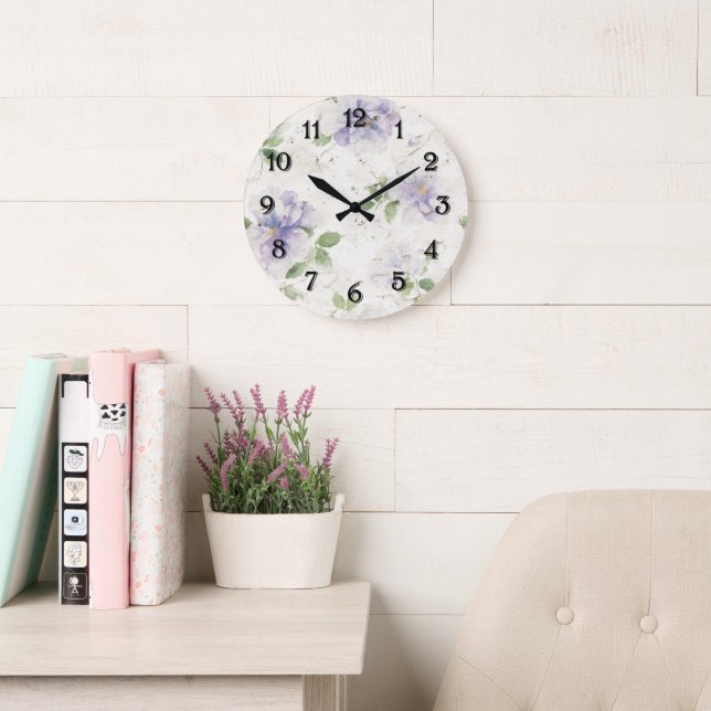 Pretty Purple Lavender Flowers Large Clock (Reading Room)