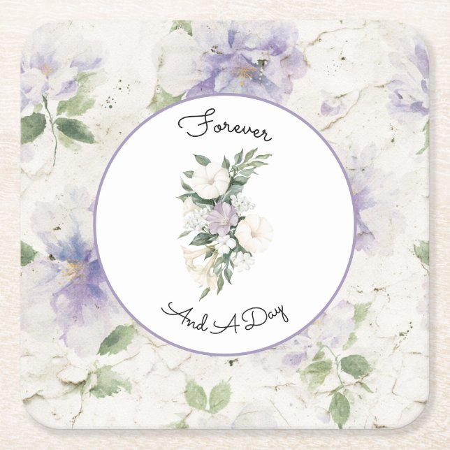 Pretty Purple Lavender Flowers Square Paper Coaster (Front)