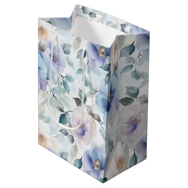 Pretty Purple Lavender White Flowers Bridal Shower Medium Gift Bag (Front Angled)