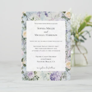 Pretty Purple Lavender White Flowers Wedding Invitation