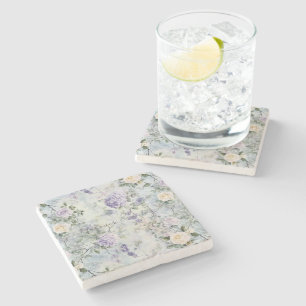 Pretty Purple Lavender White Roses Floral Wedding Stone Coaster
