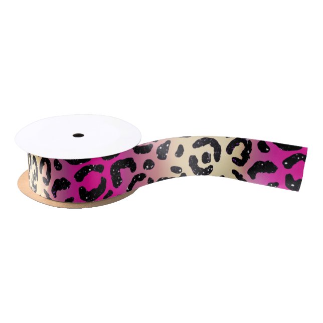 Pretty purple leopard print satin ribbon (Spool)