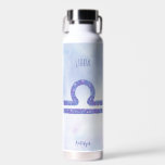 Pretty Purple Libra Astrology Sign Personalised Water Bottle<br><div class="desc">This pretty,  personalised purple and lavender Libra water bottle features your astrological sign from the Zodiac in a beautiful sparkle like the constellations. Customise this cute astrology gift with your name in cursive script for someone with a birthday in late September or early October.</div>