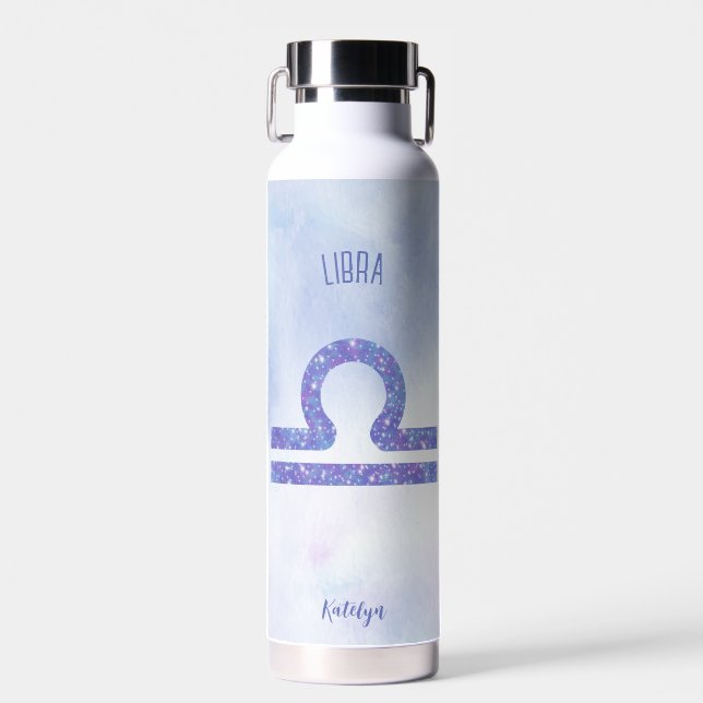 Pretty Purple Libra Astrology Sign Personalised Water Bottle (Front)
