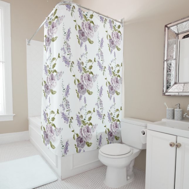 Pretty Purple Lilac Pattern Shower Curtain (In Situ)