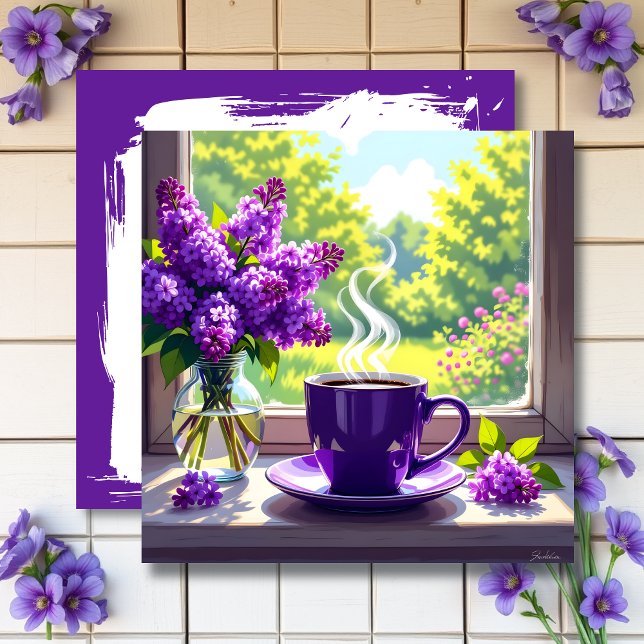 Pretty Purple Lilacs and Coffee Black Card (Creator Uploaded)