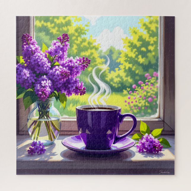 Pretty Purple Lilacs and Coffee  Jigsaw Puzzle (Vertical)
