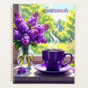 Pretty Purple Lilacs and Coffee Personalised Planner