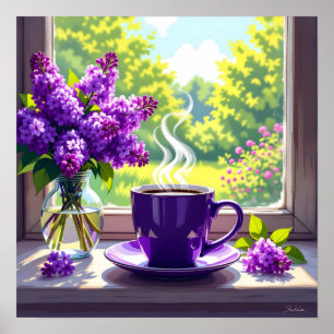 Pretty Purple Lilacs and Coffee  Poster