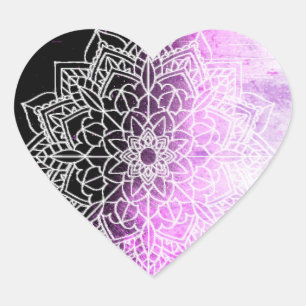 Pretty Purple Mandala Abstract Heart Sticker