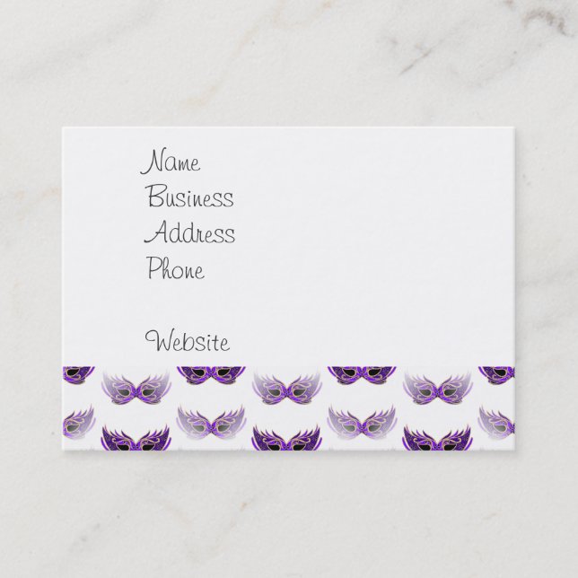 Pretty Purple Masquerade Masks Mardi Gras Business Card (Front)