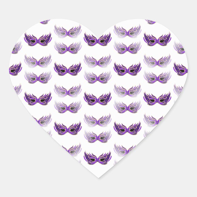 Pretty Purple Masquerade Masks Mardi Gras Heart Sticker (Front)