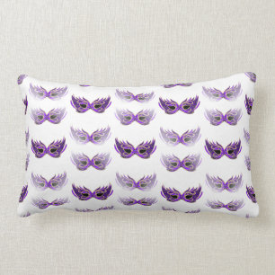 Pretty Purple Masquerade Masks Mardi Gras Lumbar Cushion