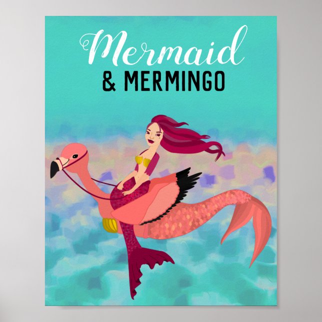 Pretty Purple Mermaid and Flamingo Mermingo Poster (Front)