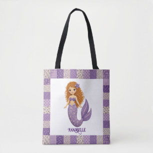 Pretty Purple Mermaid Quilt Personalise Tote Bag