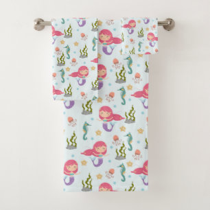 Pretty Purple Mermaids Bath Towel Set