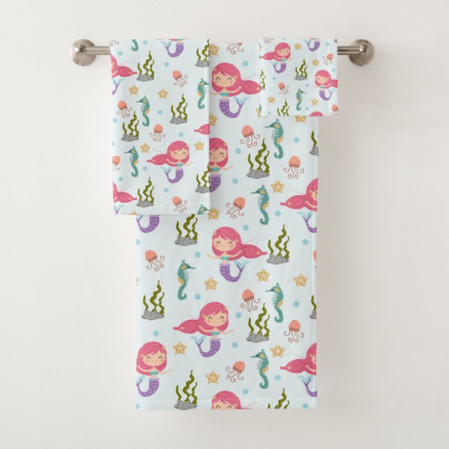 Pretty Purple Mermaids Bath Towel Set (Insitu)