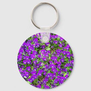 Pretty Purple Pansies Smiling on a Key Ring