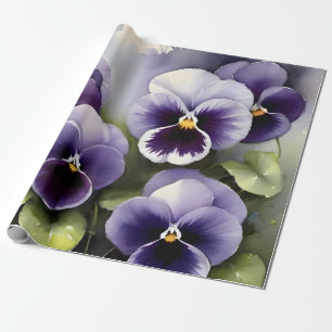 Pretty purple pansies watercolor painting wrapping paper